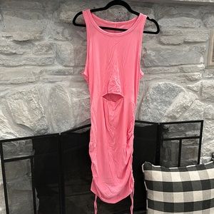 Hot pink body con cinched dress  cut out xl extra large ribbed